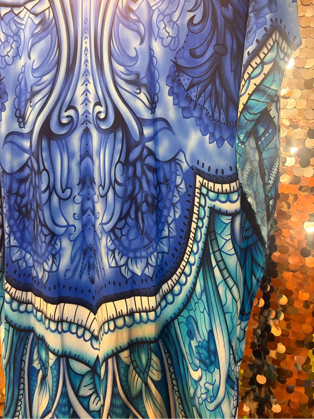 Blue Printed Women's beach coverup long robe (Moomoo) with Paisley Motif